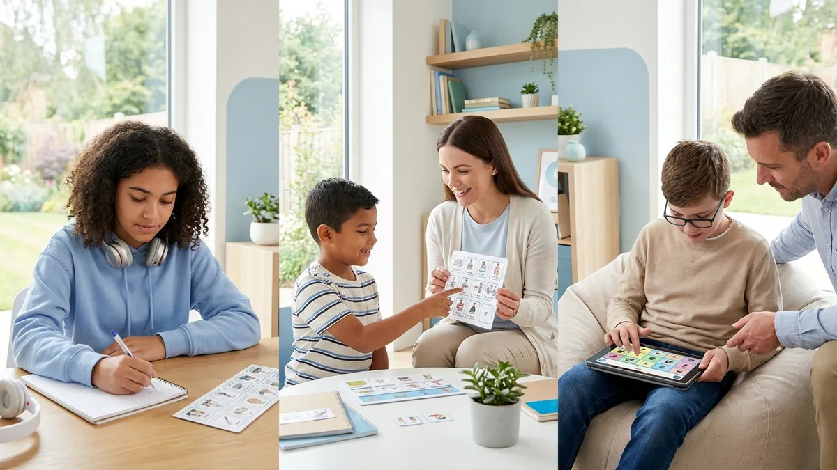 Personas autistas con diferentes necesidades de apoyo en actividades educativas y de comunicación