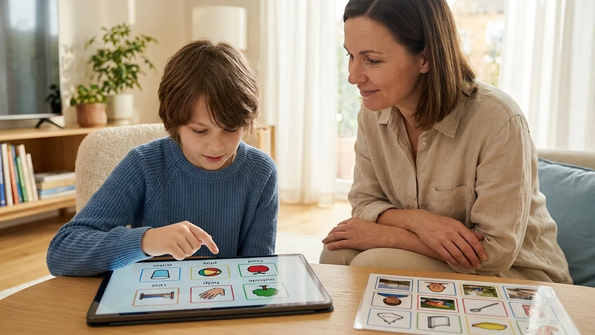 Comunicación aumentativa y alternativa en autismo: pictogramas, tableros y dispositivos de comunicación