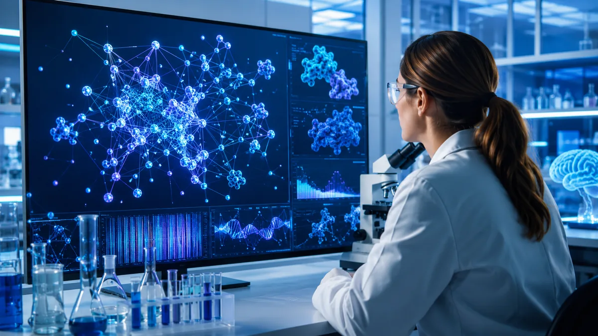 Investigadora analiza una red molecular de proteínas relacionadas con el autismo en un laboratorio