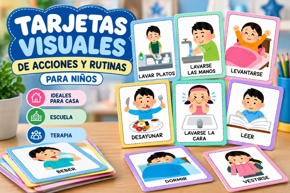 Tarjetas visuales de acciones cotidianas para niños: PDF gratis para imprimir